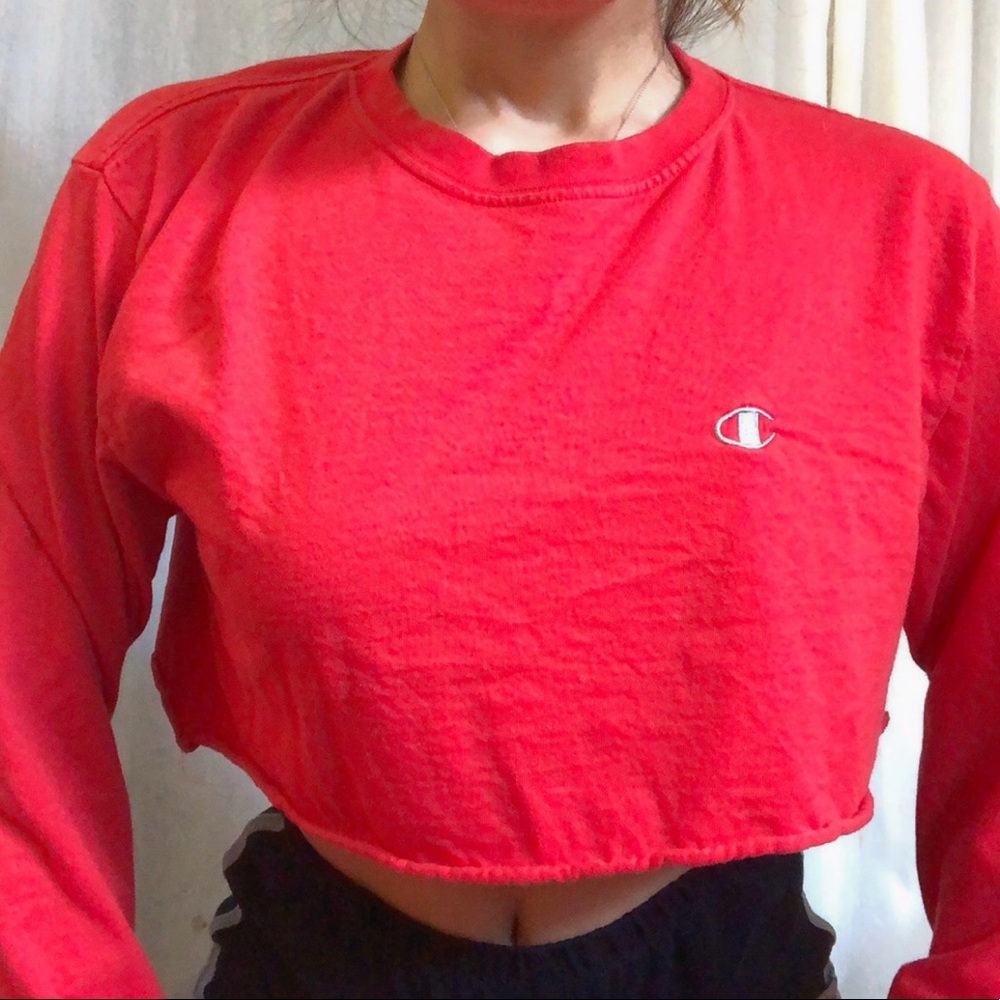 red cropped champion long sleeve